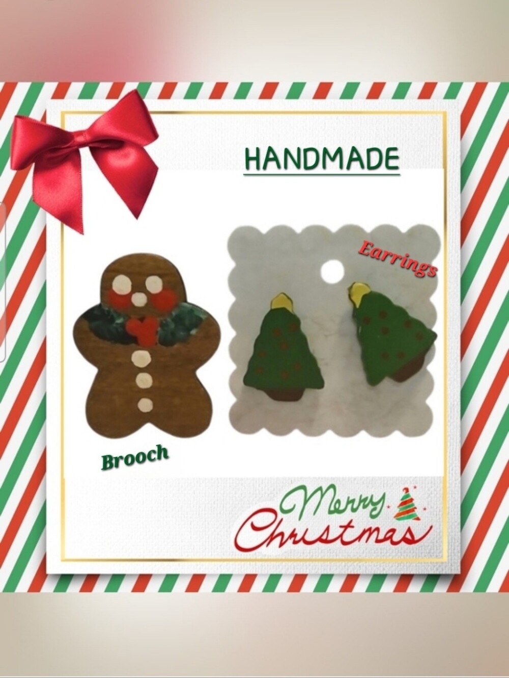 Gingerbread Man Brooch & Christmas Tree Earrings